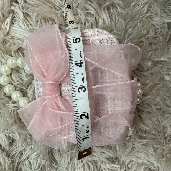 Mini Pink Tweed Bow Pearl Handle Purse - Picture 5 of 6